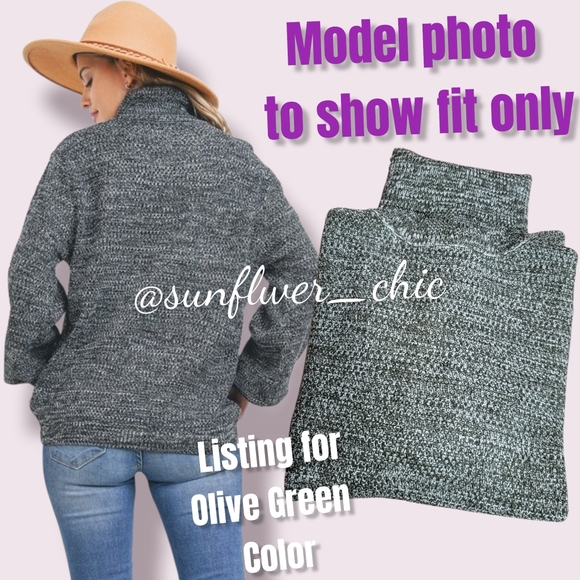 [NEW] Olive Green Melange Turtleneck Sweater - Picture 3 of 9
